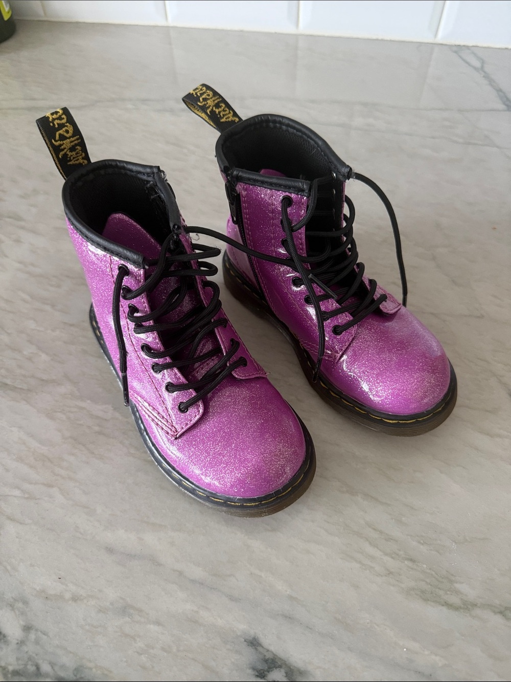 Dr. Martens Kids Sparkle Lace-Up Boots in Pink